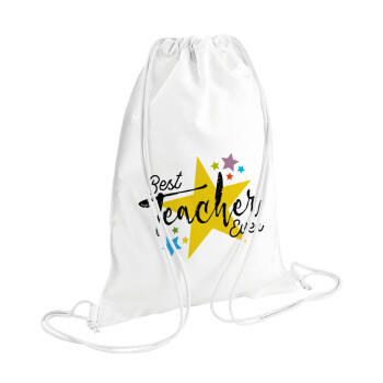 Teacher super star!!!, Τσάντα πλάτης πουγκί GYMBAG λευκή (28x40cm)