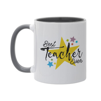 Teacher super star!!!, Κούπα χρωματιστή γκρι, κεραμική, 330ml