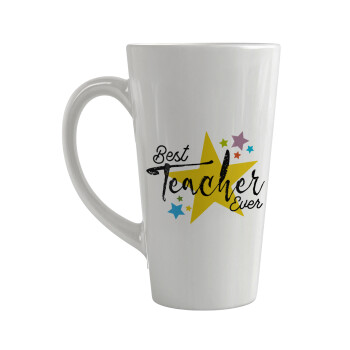 Teacher super star!!!, Κούπα κωνική Latte Μεγάλη, κεραμική, 450ml