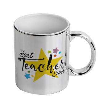 Teacher super star!!!, Mug ceramic, silver mirror, 330ml