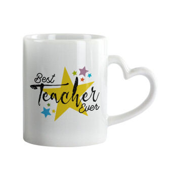 Teacher super star!!!, Mug heart handle, ceramic, 330ml