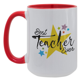 Teacher super star!!!, Κούπα Mega 15oz, κεραμική Κόκκινη, 450ml