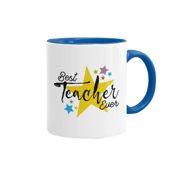 Teacher super star!!!, Mug colored blue, ceramic, 330ml