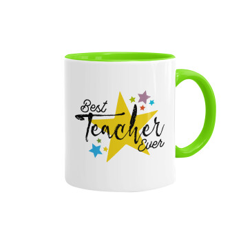 Teacher super star!!!, Mug colored light green, ceramic, 330ml