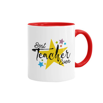 Teacher super star!!!, Mug colored red, ceramic, 330ml