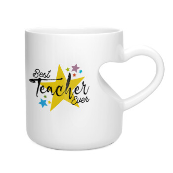 Teacher super star!!!, Κούπα καρδιά λευκή, κεραμική, 330ml
