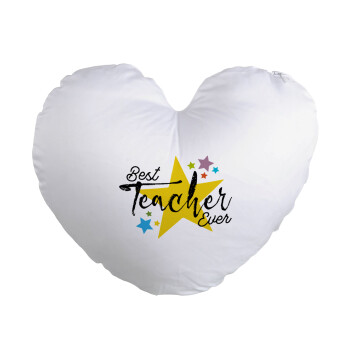 Teacher super star!!!, Μαξιλάρι καναπέ καρδιά 40x40cm περιέχεται το  γέμισμα