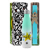 Easter Set, Metallic green/white thermos (Stainless steel), double-walled, 500ml & scented flat Easter candle (30cm) (TURQUOISE)
