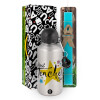 Easter Set, metallic silver aluminum water bottle (500ml) & scented flat Easter candle (30cm) (TURQUOISE)
