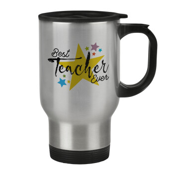 Teacher super star!!!, Stainless steel travel mug with lid, double wall 450ml