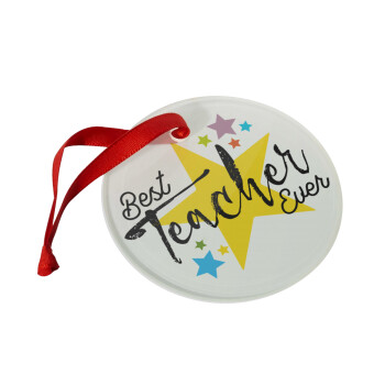 Teacher super star!!!, Χριστουγεννιάτικο στολίδι γυάλινο 9cm