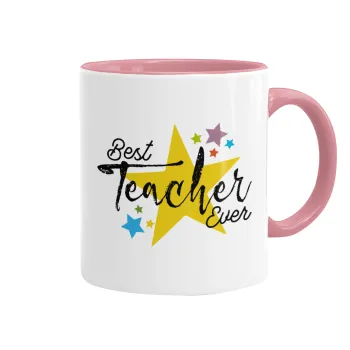Teacher super star!!!, Mug colored pink, ceramic, 330ml