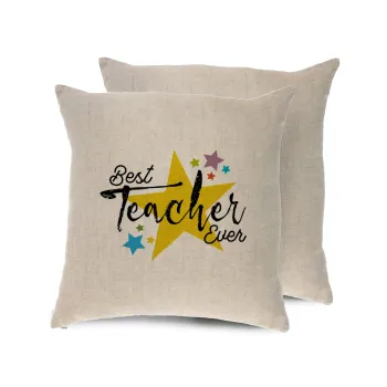 Teacher super star!!!, Μαξιλάρι καναπέ ΛΙΝΟ 40x40cm περιέχεται το  γέμισμα