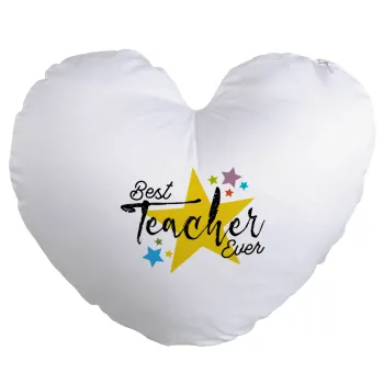 Teacher super star!!!, Μαξιλάρι καναπέ καρδιά 40x40cm περιέχεται το  γέμισμα