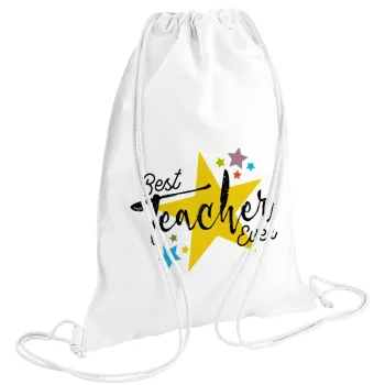 Teacher super star!!!, Τσάντα πλάτης πουγκί GYMBAG λευκή (28x40cm)