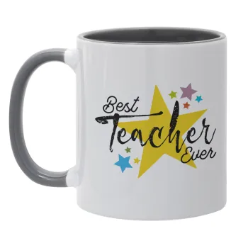 Teacher super star!!!, Κούπα χρωματιστή γκρι, κεραμική, 330ml