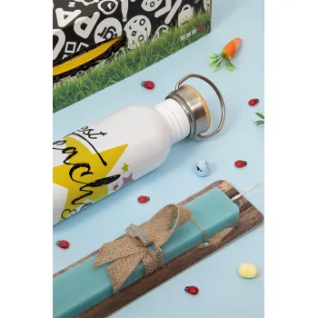 Teacher super star!!!, Πασχαλινή Λαμπάδα με παγούρι μεταλλικό (620ml, stainless steel) & κερί αρωματικό πλακέ (30cm) (ΤΙΡΚΟΥΑΖ)