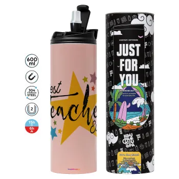 Teacher super star!!!, Tumbler stainless steel PINK 600ml