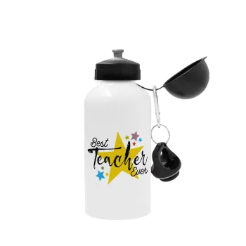 Teacher super star!!!, Metal water bottle, White, aluminum 500ml