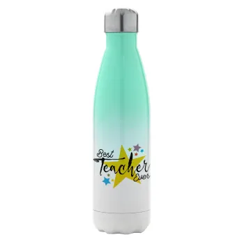 Teacher super star!!!, Μεταλλικό παγούρι θερμός Πράσινο/Λευκό (Stainless steel), διπλού τοιχώματος, 500ml