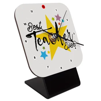 Teacher super star!!!, Quartz Wooden table clock with hands (10cm)