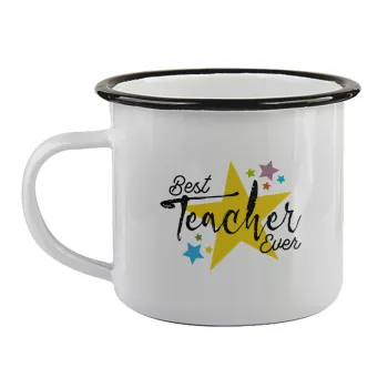Teacher super star!!!, Κούπα εμαγιέ με μαύρο χείλος 360ml