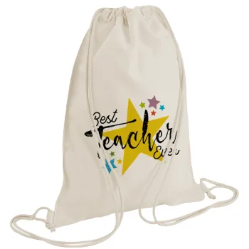 Teacher super star!!!, Τσάντα πλάτης πουγκί GYMBAG natural (28x40cm)