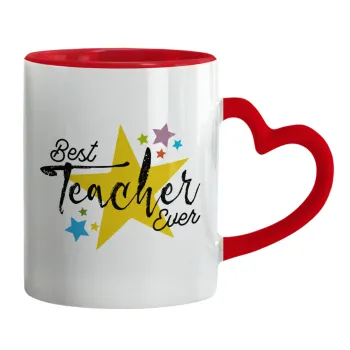 Teacher super star!!!, Mug heart red handle, ceramic, 330ml