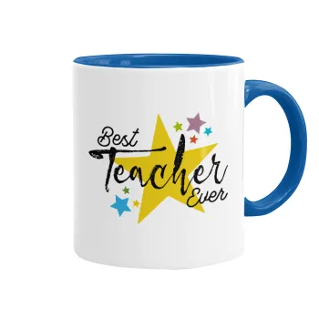 Teacher super star!!!, Mug colored blue, ceramic, 330ml