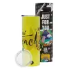 Neon Yellow Travel Tumbler θερμό, μεταλλικό καλαμάκι(Ανωξείδωτο 304 Food grade, BPA free, 600ml)