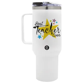 Teacher super star!!!, Mega Tumbler με καπάκι, διπλού τοιχώματος (θερμό) 1,2L