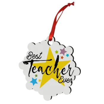 Teacher super star!!!, Christmas ornament snowflake wooden 7.5cm