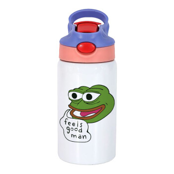 Pepe the frog, Children's hot water bottle, stainless steel, with safety straw, pink/purple (350ml)