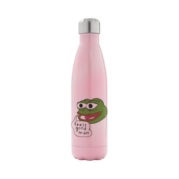 Pepe the frog, Μεταλλικό παγούρι θερμός Ροζ Ιριδίζον (Stainless steel), διπλού τοιχώματος, 500ml