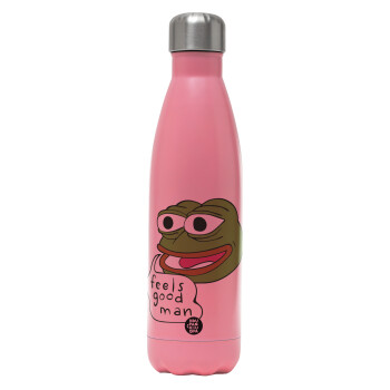 Pepe the frog, Metal mug thermos Pink Mat (Stainless steel), double wall, 500ml
