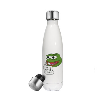 Pepe the frog, Μεταλλικό παγούρι θερμός Λευκό (Stainless steel), διπλού τοιχώματος, 500ml