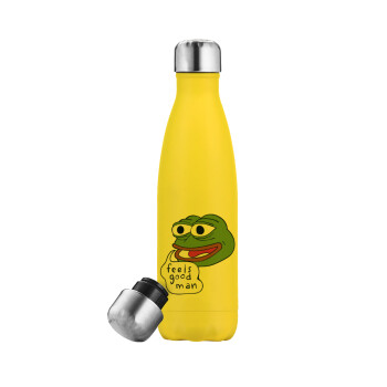 Pepe the frog, Μεταλλικό παγούρι θερμός Κίτρινος (Stainless steel), διπλού τοιχώματος, 500ml