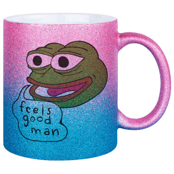 Pepe the frog, Κούπα Χρυσή/Μπλε Glitter, κεραμική, 330ml