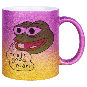 Pepe the frog, Κούπα Χρυσή/Ροζ Glitter, κεραμική, 330ml