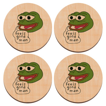 Pepe the frog, ΣΕΤ x4 Σουβέρ ξύλινα στρογγυλά plywood (9cm)