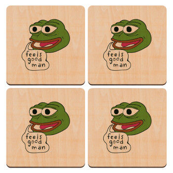 Pepe the frog, ΣΕΤ x4 Σουβέρ ξύλινα τετράγωνα plywood (9cm)