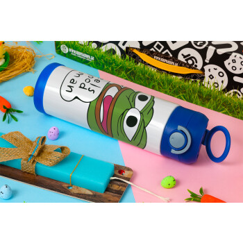 Pepe the frog, Πασχαλινή Λαμπάδα με Παιδικό παγούρι θερμό, ανοξείδωτο, με καλαμάκι ασφαλείας, ΜΠΛΕ (500ml)