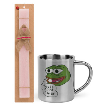 Pepe the frog, Πασχαλινή Λαμπάδα με μεταλλική κούπα θερμό (300ml) & κερί αρωματικό πλακέ (30cm) (ΡΟΖ)