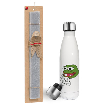 Pepe the frog, Πασχαλινή λαμπάδα, μεταλλικό παγούρι θερμός λευκός (500ml) & λαμπάδα αρωματική πλακέ (30cm) (ΓΚΡΙ)
