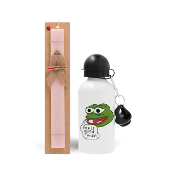 Pepe the frog, Easter Set, metallic aluminum bottle (500ml) & aromatic flat Easter candle (30cm) (PINK)