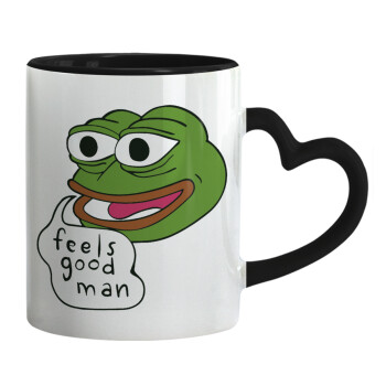 Pepe the frog, Κούπα καρδιά χερούλι μαύρη, κεραμική, 330ml