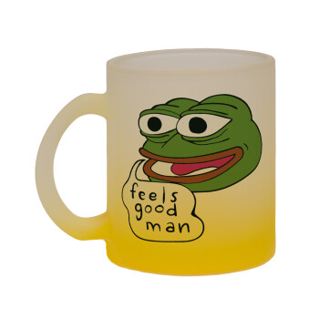 Pepe the frog, Κούπα γυάλινη δίχρωμη με βάση το κίτρινο ματ, 330ml