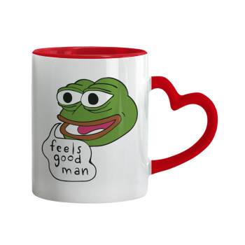 Pepe the frog, Mug heart red handle, ceramic, 330ml