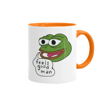 Pepe the frog, Mug colored orange, ceramic, 330ml