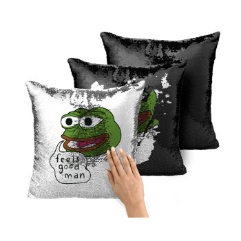 Pepe the frog, Μαξιλάρι καναπέ Μαγικό Μαύρο με πούλιες 40x40cm περιέχεται το γέμισμα